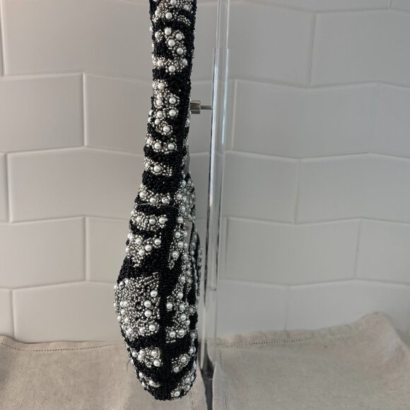 Viral Zebra Hobo Bag - Made in India - Black, White, Silver and Pearls - Picture 3 of 10